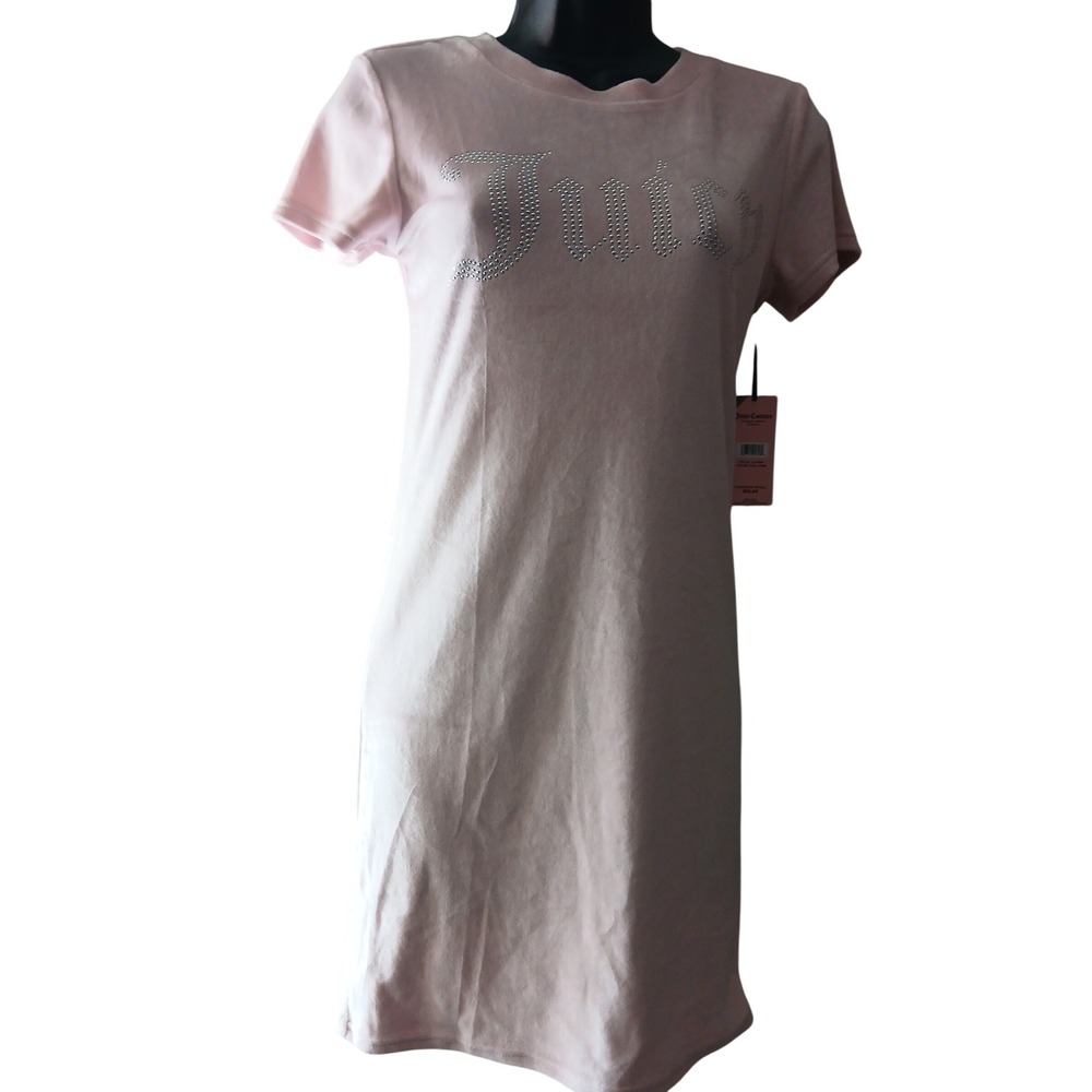 Juicy Couture Lola Pink Velour Sleepwear‎ T-Shirt Dress Rhinestone Logo JC1426F